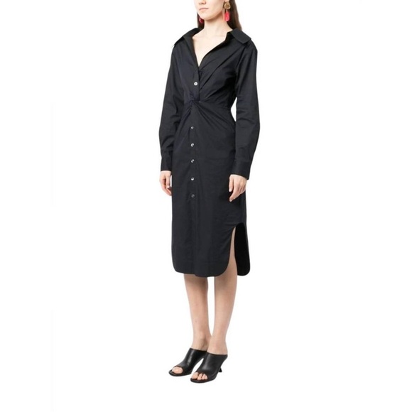 STAUD Clea Front Twist Long Sleeve Shirtdress in Black Size 12 NWT - Picture 2 of 6